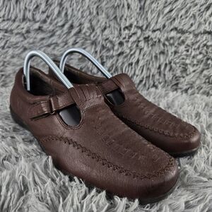 Dr. Scholls E1P-04 Womens 10M Brown Leather Hook & Loop Closed‎ Toe Sandals
